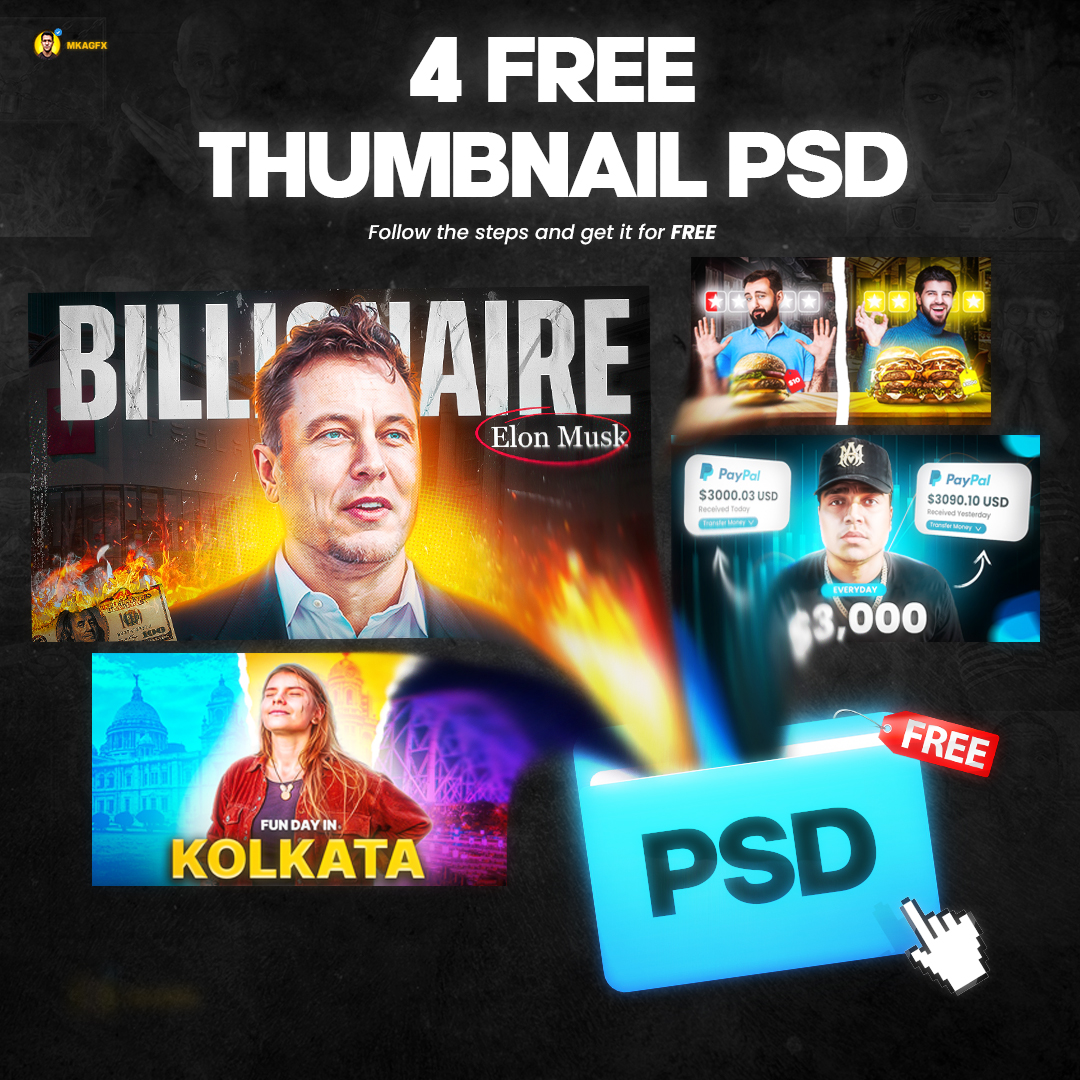 🎁FREE Thumbnail PSD Pack! 

I'm giving away  of my best thumbnail PSD files.
Great for designers, editors, and content creators.

To Get This:

1️⃣ Follow Me - <a href="/MKAGFX/">M Kamran Ahmed</a> 
2️⃣ Like this post 👍
3️⃣ Comment "PSD"
4⃣Retweet 🔄

📬 I’ll DM you the Drive link once you complete the steps!