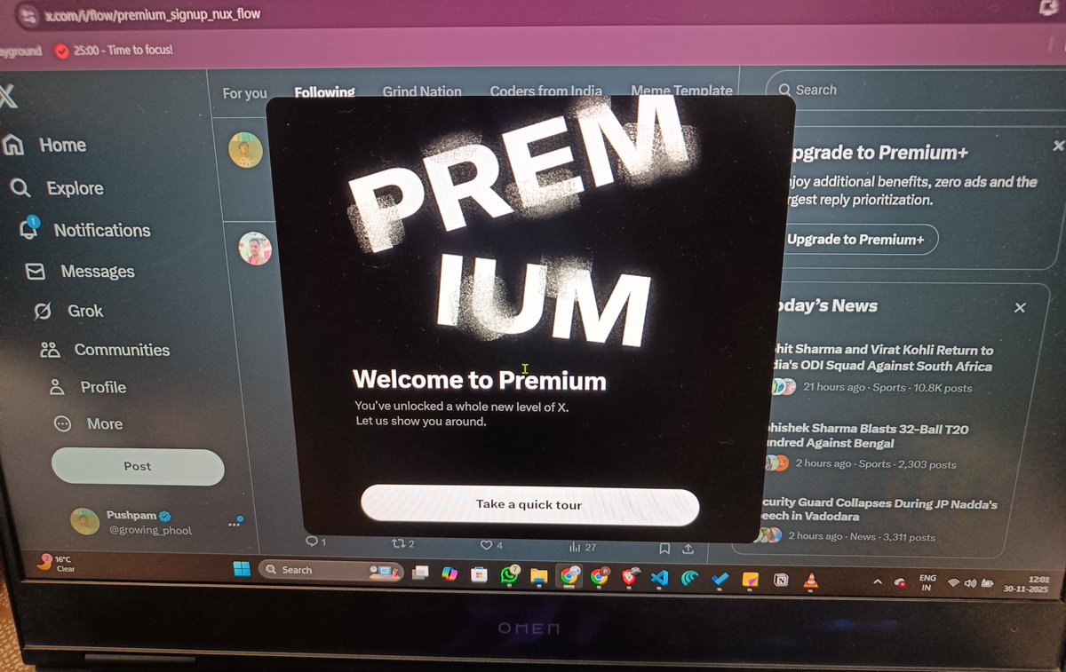 growing_phool's tweet image. #Day 57 of #90dayscodingchallenge 
- did a workout.
- didn&apos;t code today.
- bought @X premium and interacted with a few accounts.
Signing off.
43 days to go.
#WinterArc #WebDeveloper