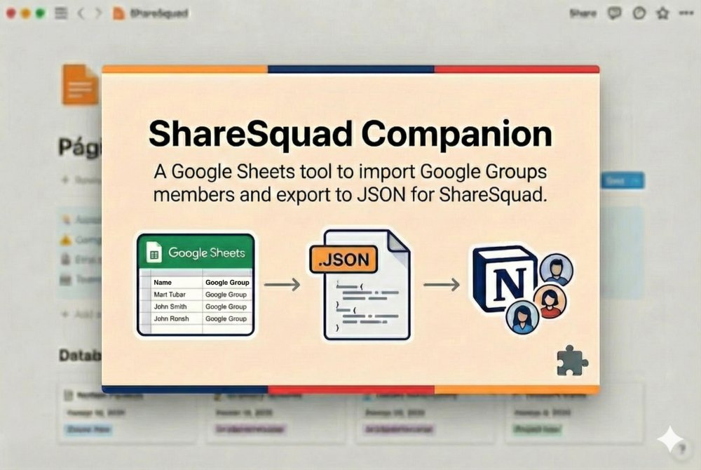 pfelipm's tweet image. Un aplicación #AppsScript complementaria que facilita la conexión de mi extensión #ShareSquad con Google Groups:

📥 Importa los miembros de tus grupos de Google a #GoogleSheets.

📤 Expórtalos en el formato JSON que #ShareSquad entiende.

▶️ github.com/pfelipm/shares…