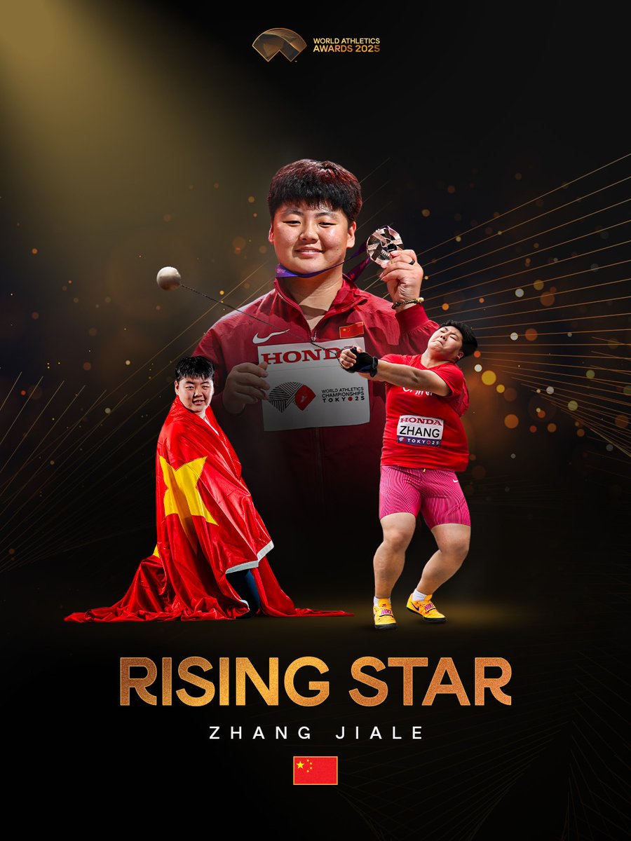 WorldAthletics's tweet image. Female Rising Star Winner 🏆 

🇨🇳’s Zhang Jiale is your Female Rising Star of the Year 🤩 

#AthleticsAwards