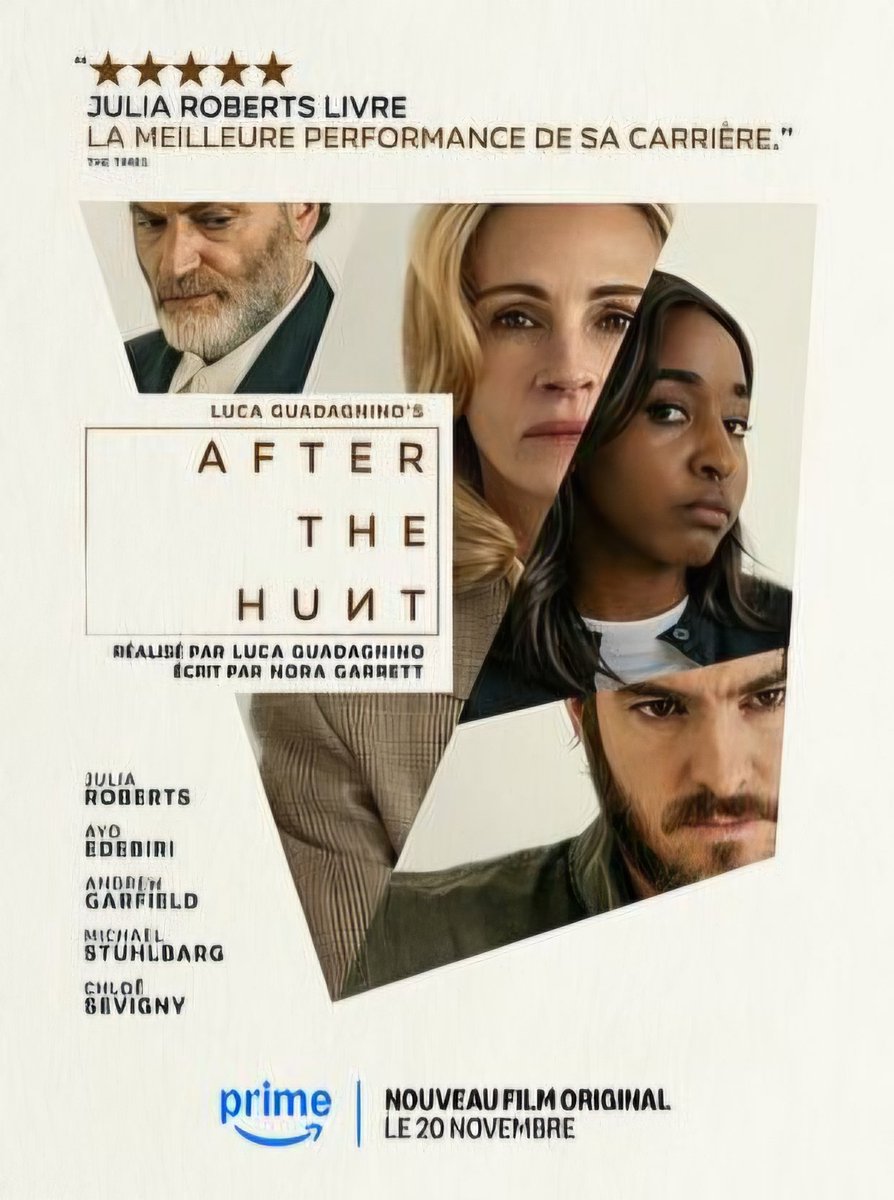 After The Hunt est un bon thriller post #MeToo basé sur les non-dits de chacun, leurs passés, leurs ambitions. Julia Roberts est impressionnante (tout comme le reste du cast) et la surcouche philosophique rajoute à l'ambiance embellie par la réal de Luca Guadagnino (Challengers).