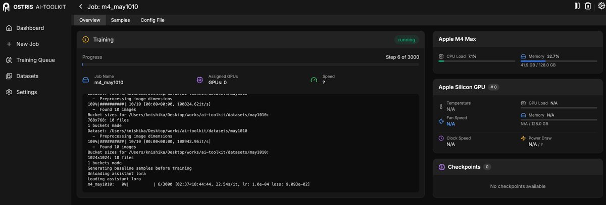 PhotogenicWeekE's tweet image. #AI_Toolkit、M4 Max 128GBで動くには動いたけど、#ZImageTurbo の #LoRA、3000 stepsで10時間超えるのは…(^^;