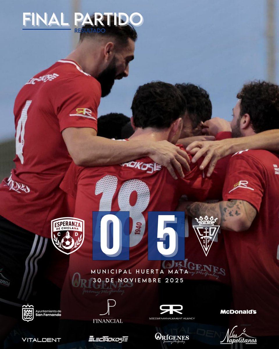 ✅ ¡LA DÉCIMA DEL CLUB DEPORTIVO YA ESTÁ AQUÍ! 

0️⃣ Esperanza de Chiclana 
5️⃣ #CDSanFernando1940

⚽⚽⚽ Carrión
⚽ Chust 
⚽ Trabazo