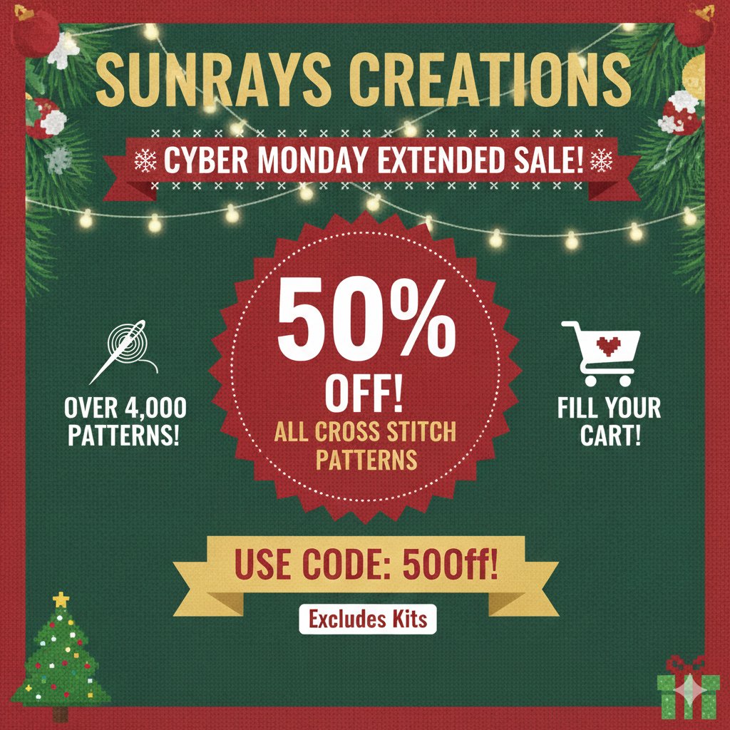 crossstitchkits's tweet photo. 🚨 CYBER MONDAY EXTENDED SALE! LAST CHANCE! 🚨
Stitchers! You asked, we listened! Black Friday/Cyber Monday is back early and extended just for you!

😱 50% OFF ALL 4,000+ Cross Stitch Patterns! 😱 
https://t.co/cK0wm0BKMB 
Use Promo code 50off https://t.co/whA3fLyLES