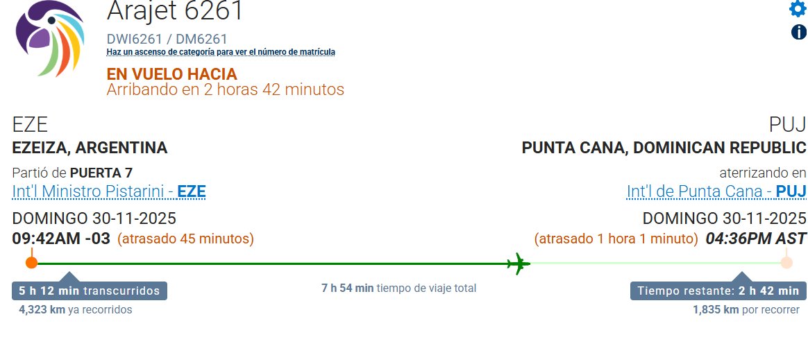 arajet argentina hacia punta cana evadiendo fir maiquetia venezuela ,