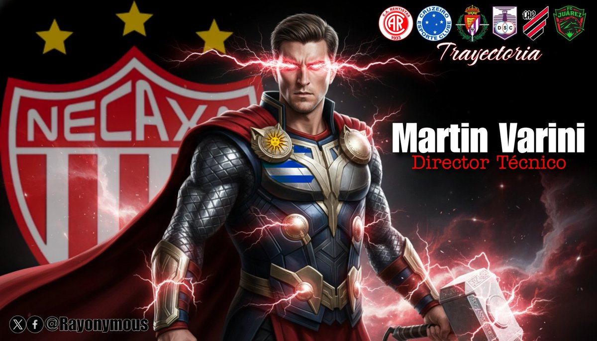 Rayonymous's tweet photo. Tal como lo han leído en diversos medios, Martín Varini es el nuevo Director Técnico del @ClubNecaxa. ✍️🇺🇾

El joven estratega uruguayo, tras su salida de FC Juárez, toma las riendas de los Rayos para el Clausura 2026. Acuerdo cerrado.

#Confirmafo #FuerzaRayos #LigaMX #Varini ⚡ https://t.co/BtxBkyOExW