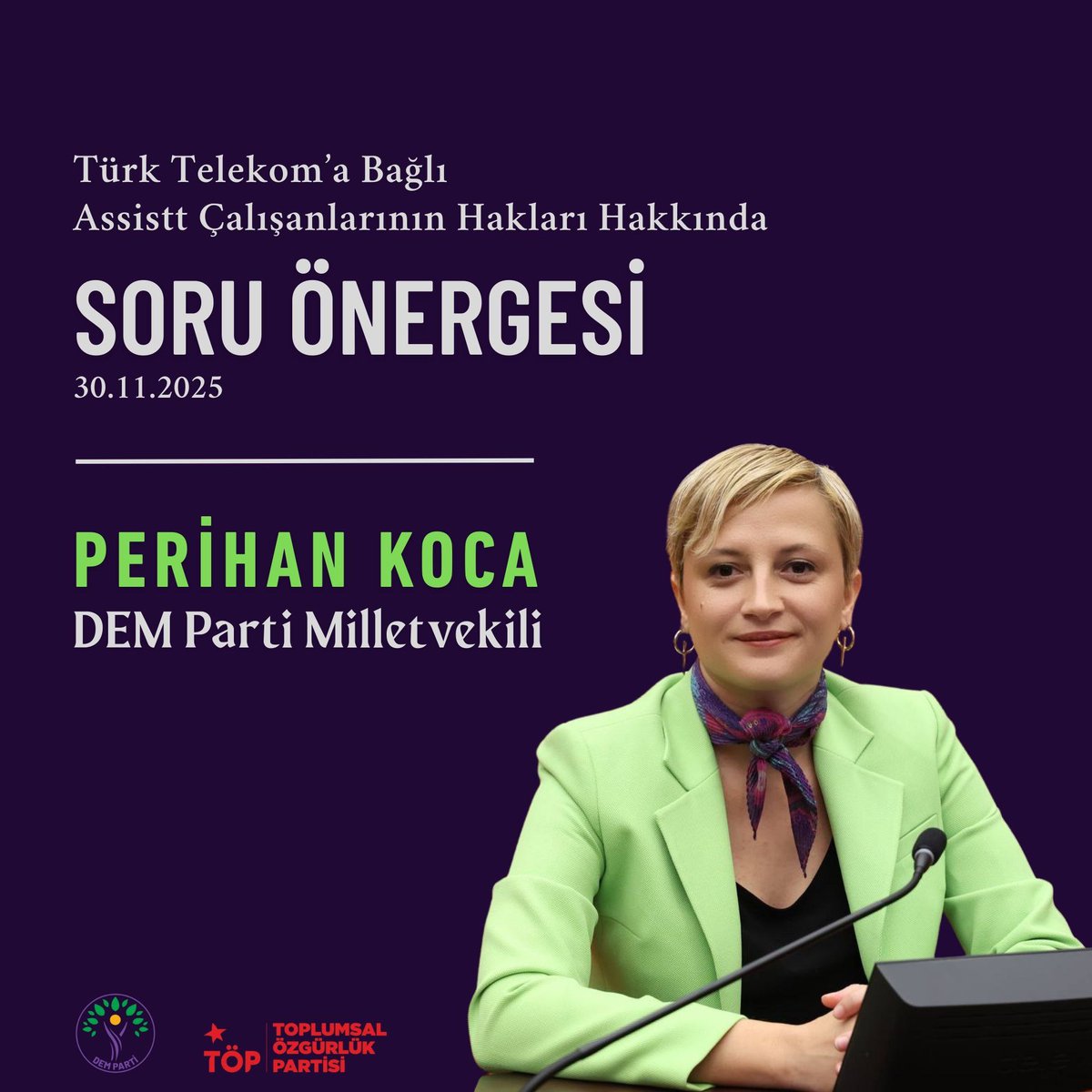 PerihanKoca's tweet photo. 📌Türk Telekom’a bağlı Assistt çalışanlarının haklarını TBMM’ye taşıdım.

⚫️#TürkTelekom bünyesinde, fiilen aynı iş süreçlerinde, aynı iş tanımlarıyla çalışan #AssisTT emekçileri; çalışma saatleri, iş yükleri, performans hedefleri ve sorumlulukları yönünden Türk Telekom çalışanlarıyla aynı koşullarda çalışmaktadırlar. Ancak buna rağmen işçiler, ücret, sosyal haklar, prim/promosyon, izin ve diğer özlük hakları bakımından eşitsizliğe maruz bırakılmışlardır.
 
⚫️Bu durum, Anayasa’nın 10. maddesindeki eşitlik ilkesine, İnsan Hakları Evrensel Beyannamesi’nde yer alan “eşit işe eşit ücret” ilkesine ve 4857 sayılı İş Kanunu’nun temel hükümlerine açıkça aykırıdır.
 
⚫️Ayrıca AssisTT çalışanlarına yönelik yoğun satış baskısı, hafta sonu zorunlu mesai, keyfî performans uygulamaları ve sistematik mobbing iddiaları, işçi sağlığı, iş güvencesi ve sendikal haklar bakımından da ciddi hak ihlalleri içermektedir.
 
📌SORUYORUZ:
 
1. Bakanlığınızca, AssisTT çalışanlarına yönelik mobbing, hafta sonu zorunlu çalışma, fazla mesai ücretlerinin ödenmemesi ve ağır satış baskısı konularında herhangi bir denetim yapmış mıdır?  
 
2. Aynı işi yapmalarına rağmen AssisTT çalışanlarının, Türk Telekom çalışanlarına kıyasla daha düşük ücret ve daha güvencesiz çalışma koşullarına mahkûm edilmeleri, bakanlığınızın onay verdiği bir durum mudur? Bakanlığınız eşit işe eşit ücret ilkesi bakımından herhangi bir çalışma yapmakta mıdır? 
 
3. AssisTT çalışanlarının taşeron işçilik kapsamında değerlendirilmelerine dayalı bu istihdam modelinin, 4857 sayılı İş Kanunu ve alt işveren mevzuatı açısından hukuka uygun olup olmadığına ilişkin bakanlığınızın herhangi bir çalışması var mıdır?
 
 4. AssisTT çalışanlarının sendikal örgütlenme, toplu sözleşme ve iş güvencesi haklarına yönelik baskı ve engelleme iddiaları hakkında bakanlığınızca yürütülmüş bir soruşturma bulunmakta mıdır?
 
 #AssistHakkınıArıyor