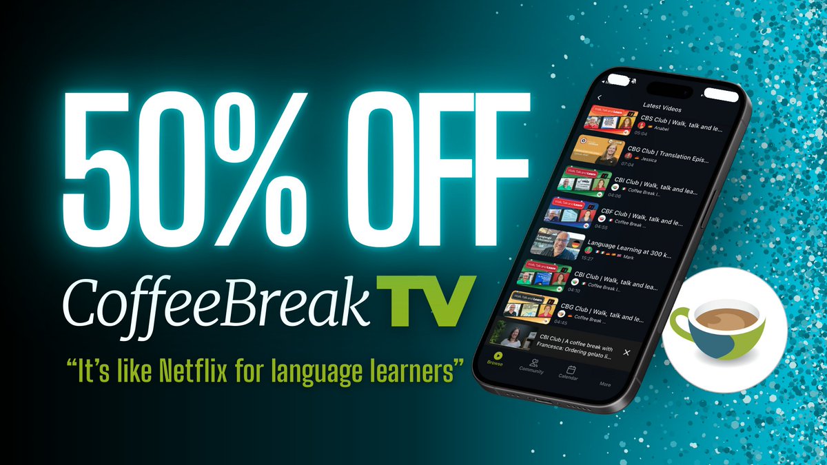 Take a break… and build your language routine. ☕️🎬 On Coffee Break TV, get real lessons with real teachers in just 5 minutes a day. 100s of videos to suit every mood. Make progress one Coffee Break at a time! BIGGEST sale ever: 50% off until Tue 2 Dec 👉 bit.ly/cbtvmain