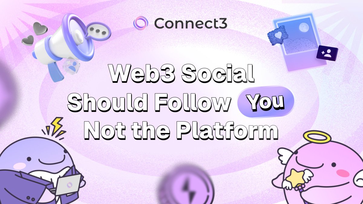 connect3world's tweet image. Your social identity shouldn’t disappear every time you switch platforms, it should move with you. ✨

That’s the promise of Web3 social.
You own your data, your connections, your story — not the platform.

At Connect3, we’re building a social layer where your identity finally…