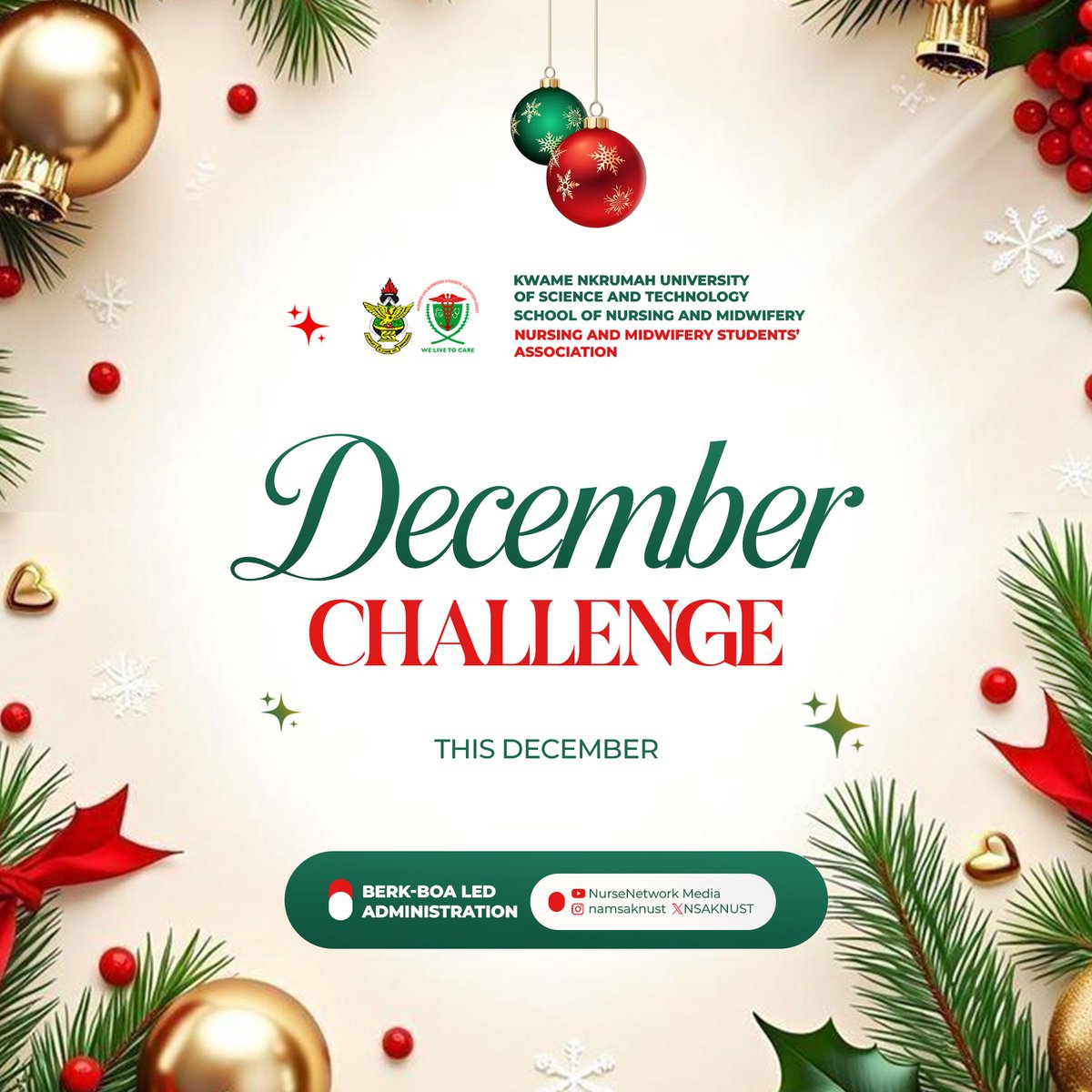 NAMSA_KNUST's tweet image. It’s about that time of the year again 🎉
The time we come together and reflect on ourselves and connect with family and friends and enjoy happy moments. 

This December, NaMSA-KNUST is making your Christmas a memorable one. 
Join us for the December Challenge and Giveaway 🎉❤️