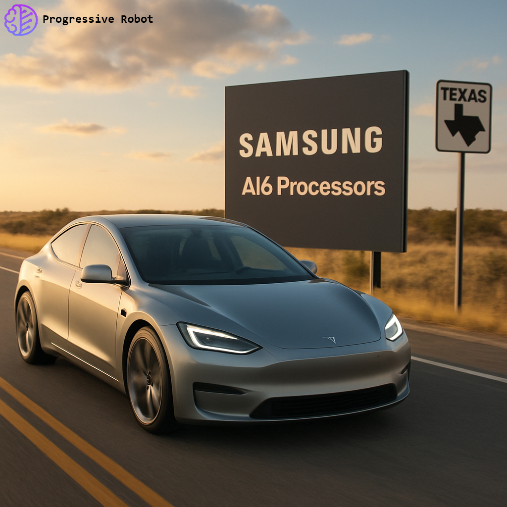 ProgresiveRobot's tweet image. Tesla has agreed to a $16.5 billion deal with Samsung to produce AI6 processors for its vehicles. The chips will be manufactured in Texas. This partnership aims to enhance Tesla&apos;s autonomous driving and other advanced features. 
#Tesla #Samsung #AI6 #Texas #processors