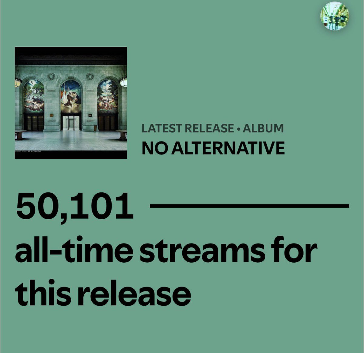 Meant to post this a few days ago, but NO ALTERNATIVE has surpassed our first album in streams in just 1 month. Incredible grateful for everyone who’s listened in.