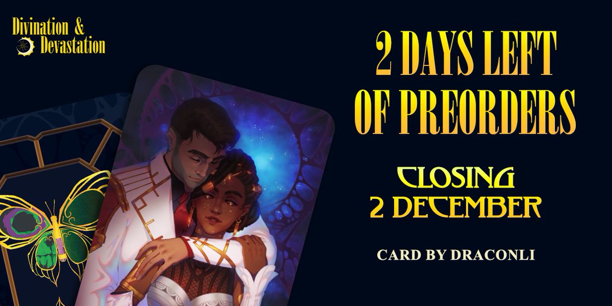 arcanetarotdeck's tweet photo. 🌙 DIVINATION &amp; DEVASTATION: COUNTDOWN ☀️   

2 days left of our preorder period! Grab your bundle now while it's still available!

📅Preorders Open: 18 Oct - 2 Dec 
🔗 https://t.co/1KKtXiS8Z6 https://t.co/3yfO6XrfT6