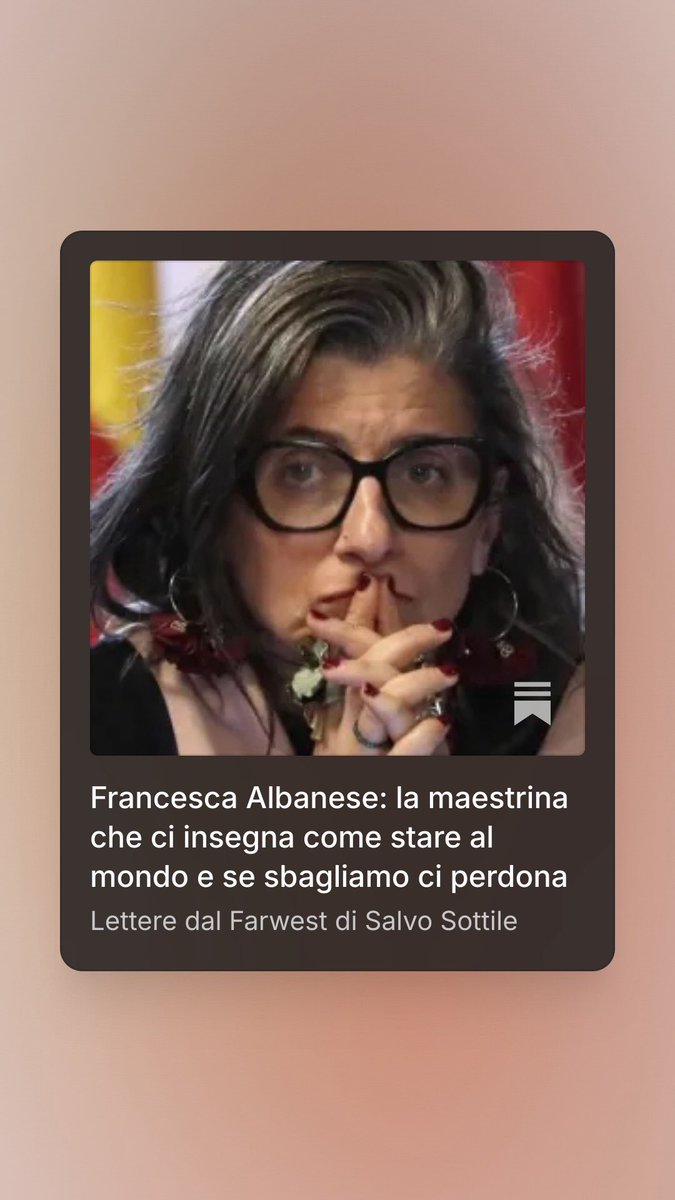 🔴 Francesca Albanese, la maestrina che vuole insegnarci il mondo

Dalla cattedra dell’Onu distribuisce giudizi, perdoni e moniti come fossero verità scolpite.
Nella nuova Lettera dal FarWest racconto perché questo moralismo dall’alto non è un dettaglio, ma un rischio per il