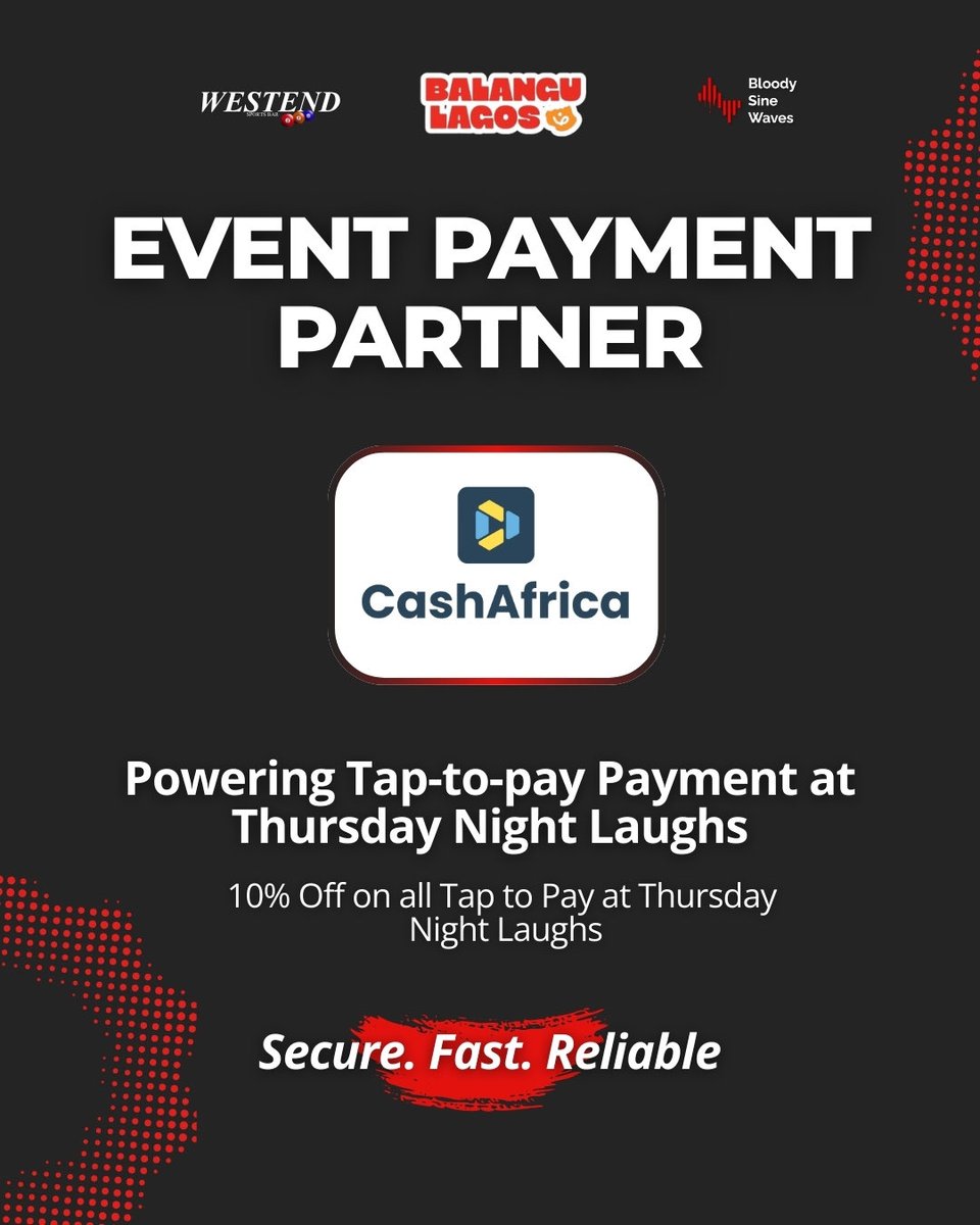 Tap to Pay and enjoy 10% Off your bill on Thursday Night Laughs at @balangu_lagos 

📍Balanagu Lagos, Oduduwa Way, Ikeja GRA. 
#taptopaywithcashmobile #taptopay #cashafrica