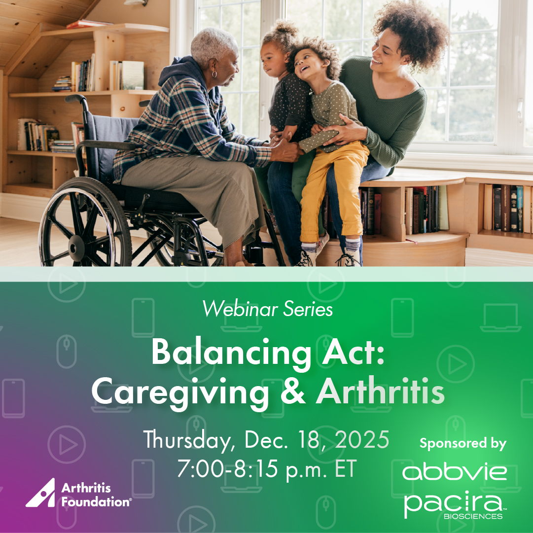 ArthritisFdn's tweet image. Caring for someone with arthritis? 💚

Join our free webinar, Balancing Act: Caregiving &amp;amp; Arthritis, for stress management tips, self-care strategies and resources to support your own well-being.

Register: arthr.org/4oOuwfb.