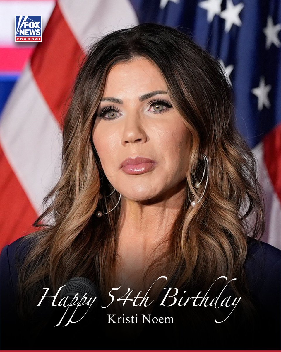FoxNews's tweet image. HAPPY BIRTHDAY! DHS Secretary Kristi Noem turns 54 today. 🇺🇸