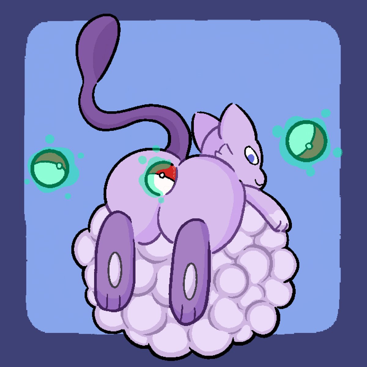 ZenyVore's tweet image. Silly mew stealing pokeballs from Pokemon center, gift #6 for @StarDystXD