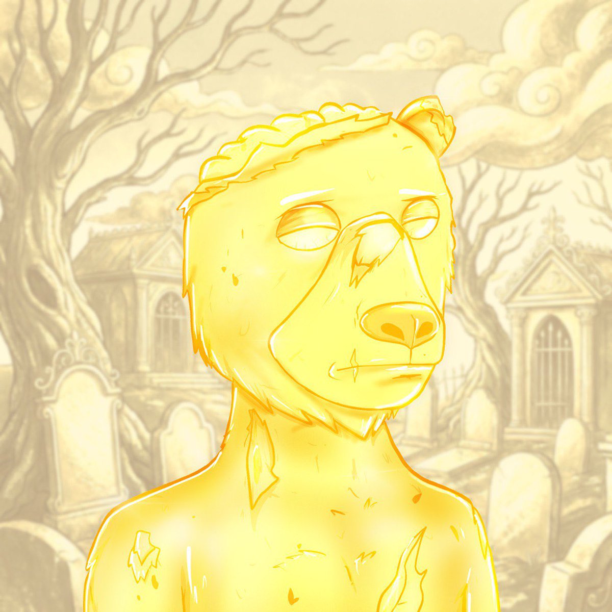 Solid gold but still dead.

1/1 Dead Bear, melted down and reborn as a relic in the graveyard.
 When everything else fades to dust, this is the last glow left on Solana.