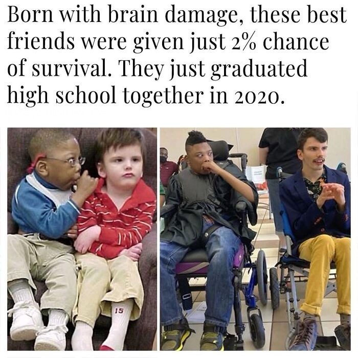 HumanityChad's tweet photo. 2 best friends given low chance of survival defy the odds and graduate high school together ❤️ https://t.co/OJYzhWaJfe