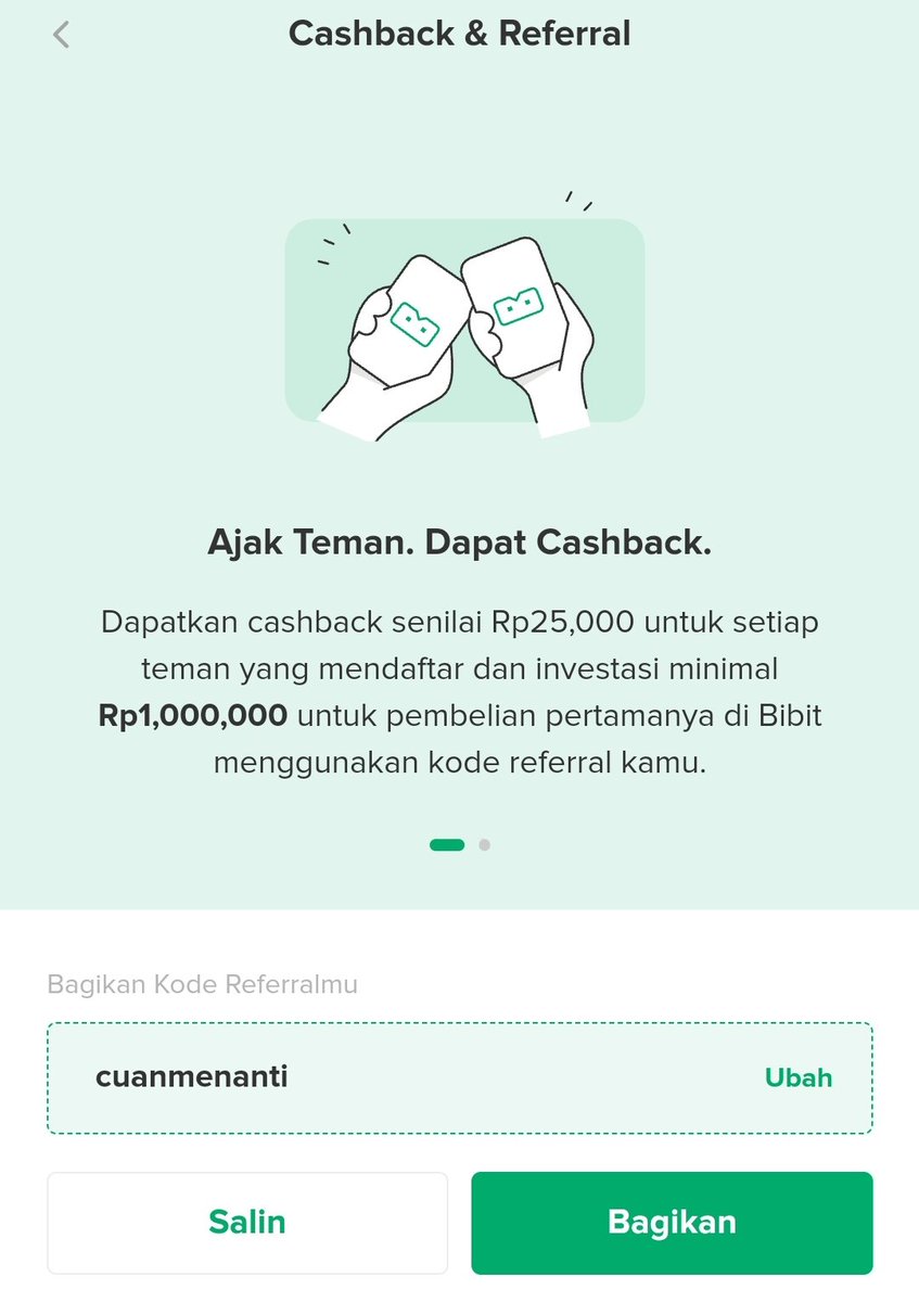 Cara mudah memulai investasi Reksa Dana di Bibit, berikut tahapannya:
1. Install aplikasi Bibit, ada di Play Store maupun App Store
2. Isi data diri dan kalian bisa mendapatkan cashback Rp25 Ribu (syarat ada di gambar kedua) jika menggunakan kode referral ini: cuanmenanti