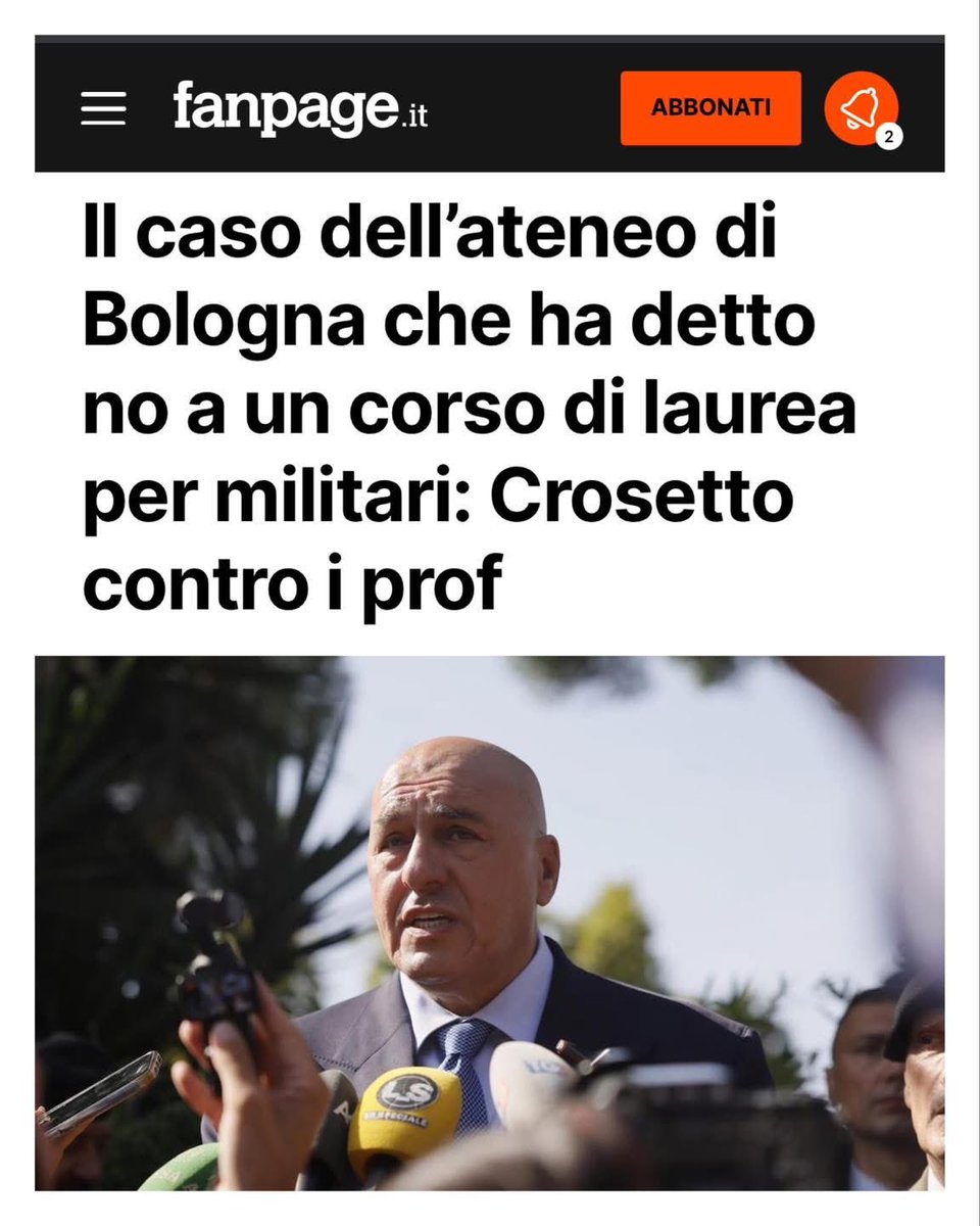I ministri del #governoMeloni la smettano con la crociata contro l’università di #Bologna e i suoi docenti. Gli ufficiali delle forze armate possono benissimo iscriversi a un qualsiasi corso universitario.