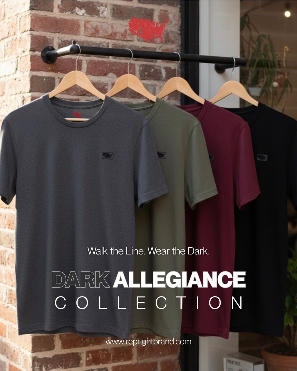 RepRightBrand's tweet photo. For the ones who stand firm, stay sharp, and never fold.  

Walk the line. Wear the dark.  

4 colorways. One message. 🇺🇸  

👉 Shop the Dark Allegiance shirts at Rep Right Brand!  

#RepRight #DarkAllegiance #USAClothing #PatriotWear #AmericanDreamers #StandYourGround #ShopNowUSA