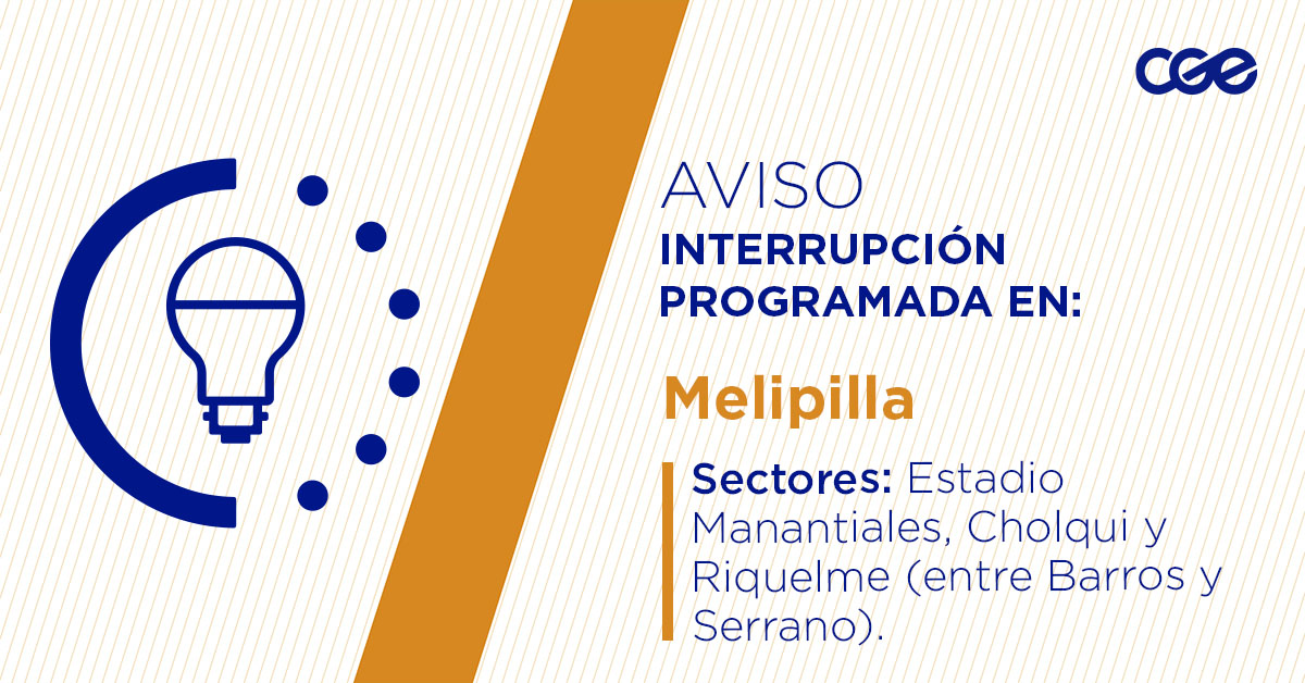 CGE_Clientes's tweet image. Para mejorar la calidad del suministro de nuestros clientes de #Melipilla, este miércoles, entre 10:00 y 16:00 horas, se realizará una #InterrupciónProgramada (sectores en la imagen 👇) debido a trabajos de mejoras. Recuerda desconectar tus artefactos 🔌