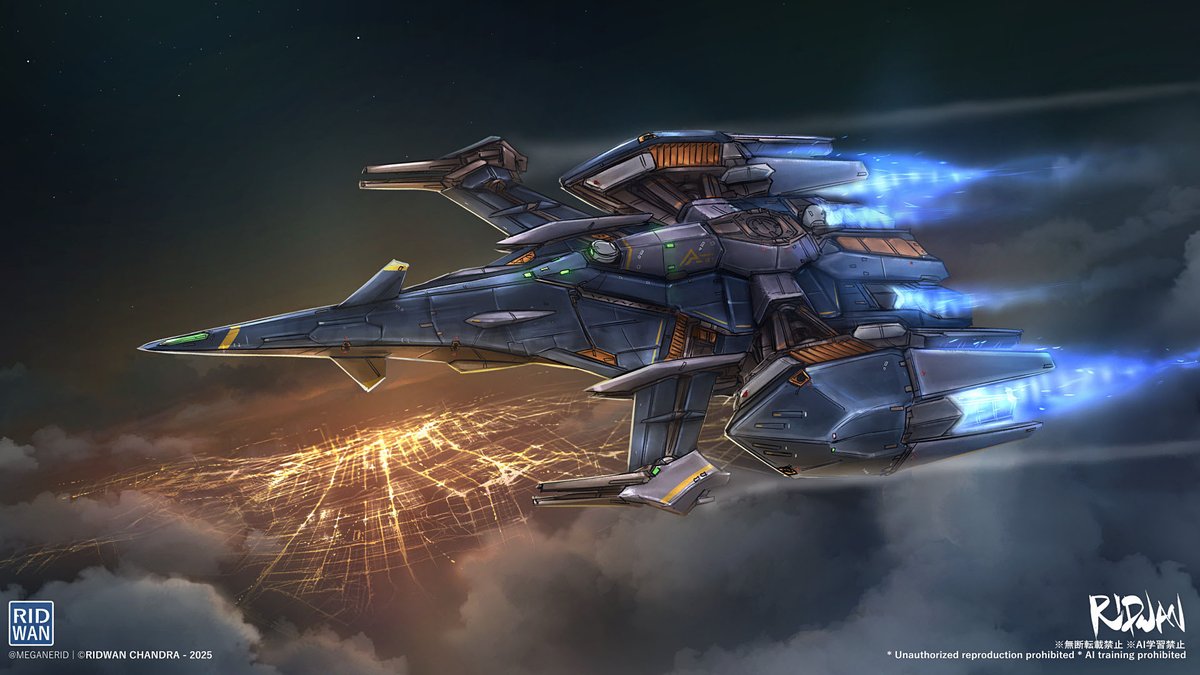 meganerid's tweet image. Colored my star fighter lineart! 
Still thinking about the name, maybe Zenith or Iris? 🤔
#spaceship #illust #イラスト #scifi