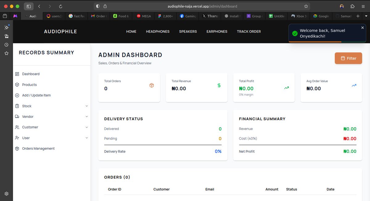 Psalmc0des's tweet image. Audiophile-Naija
This project features a clean UI, fast performance, real-time data handling, and a smooth shopping experience for audio lovers 🎧🔊

Live Demo 👉 audiophile-naija.vercel.app/admin/dashboard

More builds loading… ⚡
#Nextjs #Convex #TailwindCSS #React #FrontendDev #Ecommerce