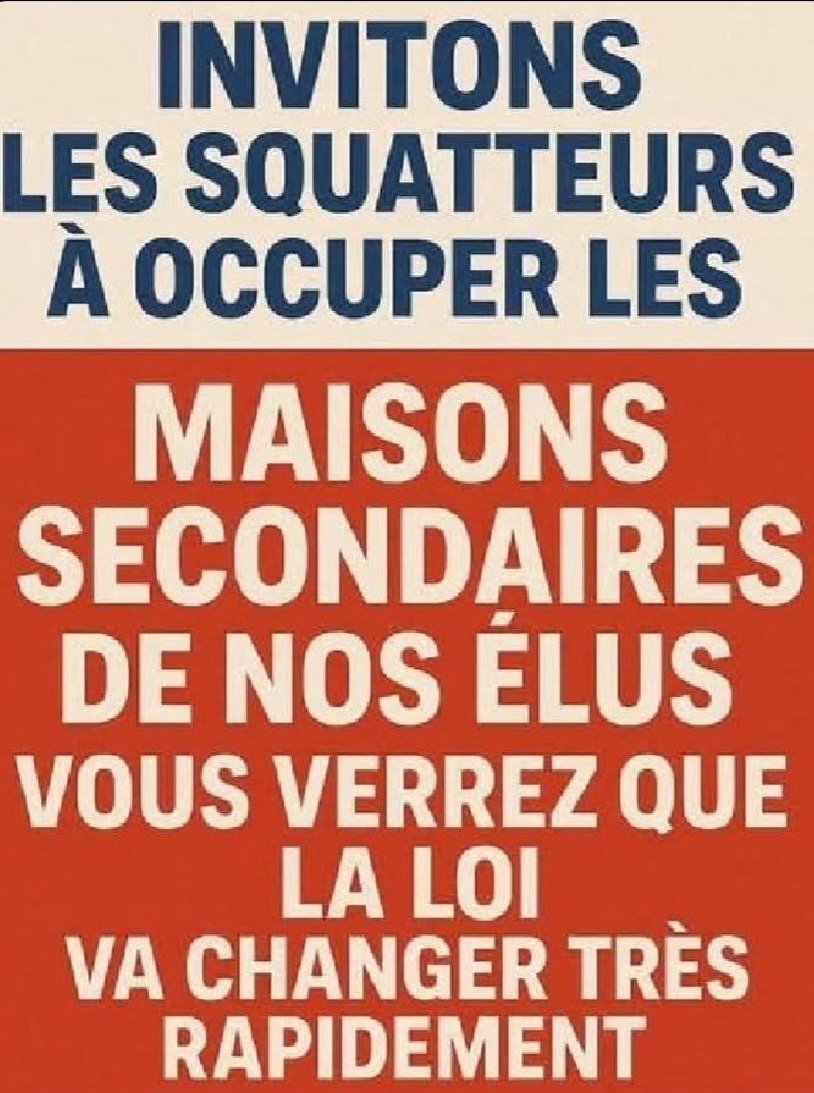 mrvicfer's tweet image. En vrai, c&apos;est la seule chose à faire : identifier et squatter les maisons secondaires des élus.

Vous n&apos;avez plus rien à perdre, eux encore trop.