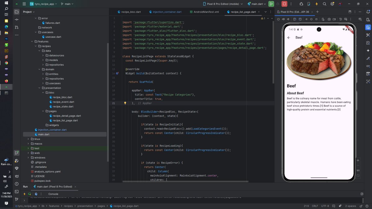 MikeDeDev's tweet image. This week I switched gears to Flutter
Spent time practicing API calls and getting familiar with Flutter’s clean architecture and Widget.
Built a simple app to display meals using. themealdb.com
Learning a lot and excited to keep going
#Flutter #AndroidDev #BuildInPublic