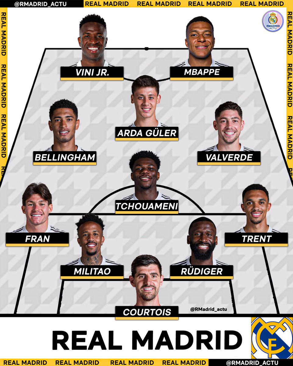 RMadrid_actu's tweet image. 🚨| 𝐎𝐅𝐅𝐈𝐂𝐈𝐄𝐋: 𝐋𝐀 𝐂𝐎𝐌𝐏𝐎𝐒𝐈𝐓𝐈𝐎𝐍 𝐃𝐔 𝐑𝐄𝐀𝐋 𝐌𝐀𝐃𝐑𝐈𝐃 🆚 Girona. ✅🔥

✅ Vini Jr x Mbappé ⚡️
✅ ARDAAAA GÜLERRRRR ⭐️
✅ Trent 💫

👀 Votre avis sur le 11 ??