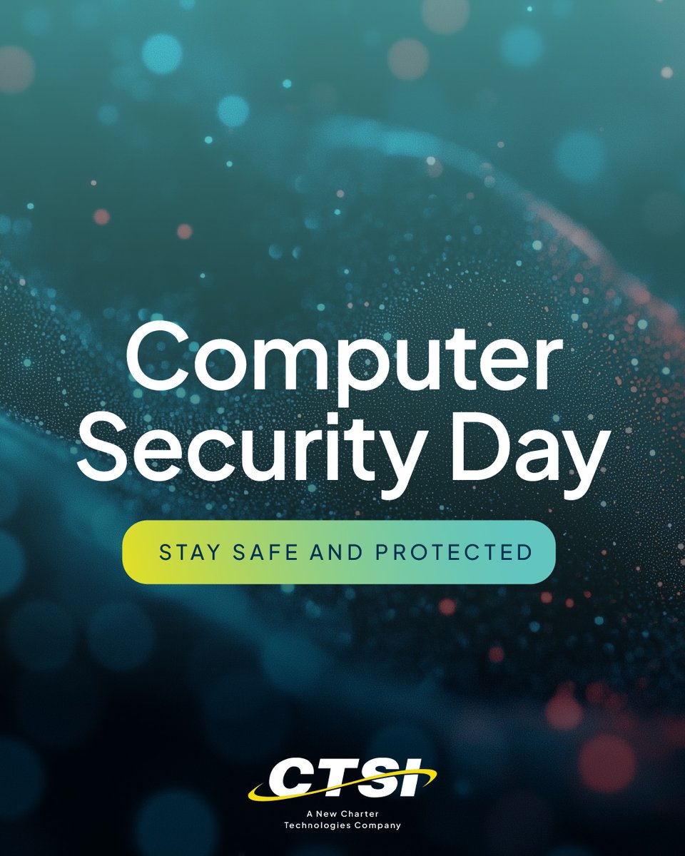 CTSI_2's tweet image. It&apos;s Computer Security Day! 

Take a few extra minutes to make sure your computer is secure.

Try these:
🛡️  Install endpoint detection &amp;amp; response tools
🔁 Update software
❌ Delete unused programs
🔒 Make sure your computer is password-protected

ctsinet.com