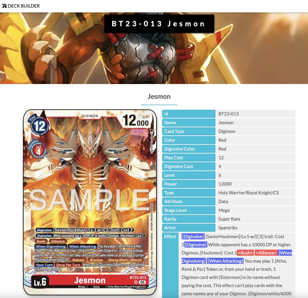 Jesmon is eating good at local store events! 🤩 
🔥 I heard it does a good job against Hudiemon! 🔥
digitalgateopen.com/search-decks/a…

#DigitalGateOpen #DigimonTCG #DigimonCardGame #Digimon