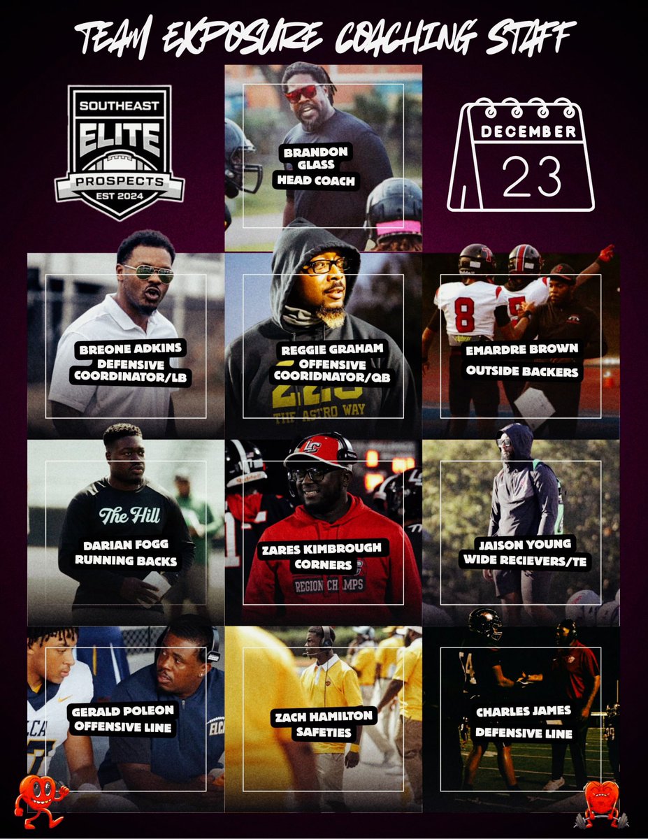 SoutheastElite_'s tweet image. Coaches are LOCKED IN 🔥🏈

Team Exposure &amp;amp; Team Elite will be led by some of the best coaches in the Southeast!

December 23rd • Stockbridge HS
Southeast Elite Prospects Junior Bowl