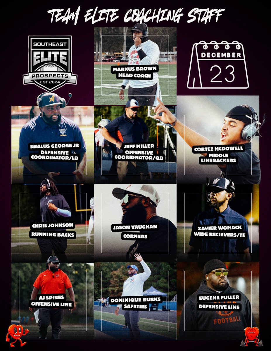 SoutheastElite_'s tweet image. Coaches are LOCKED IN 🔥🏈

Team Exposure &amp;amp; Team Elite will be led by some of the best coaches in the Southeast!

December 23rd • Stockbridge HS
Southeast Elite Prospects Junior Bowl