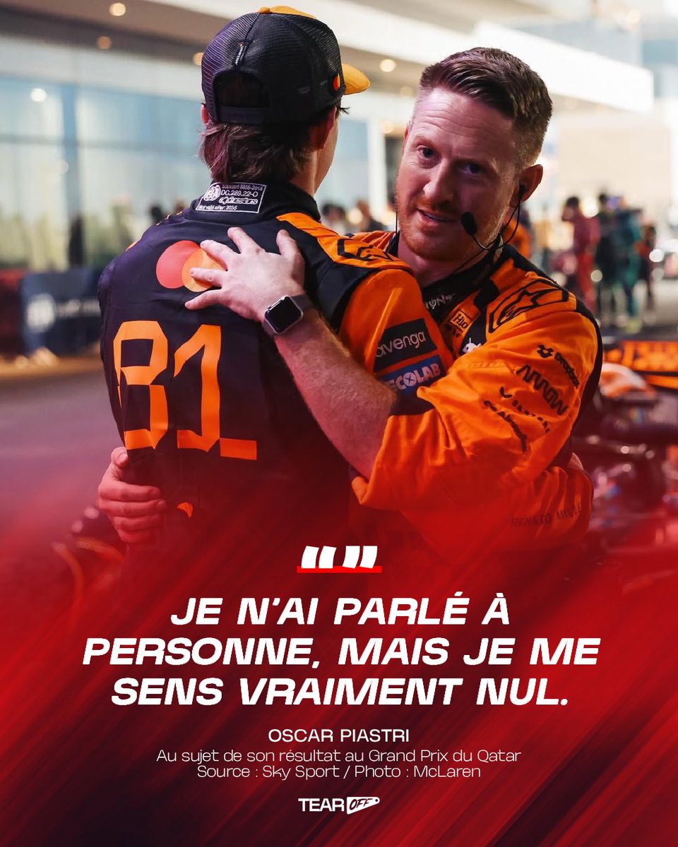 🔴 Oscar Piastri n'a pas caché sa déception après sa 2e place au Grand Prix du Qatar 😕

💬 « Je n’ai parlé à personne mais je me sens vraiment nul, comme vous pouvez l’imaginer. Je ne sais pas quoi dire.

On n’a pas trouvé la bonne stratégie. Le rythme était très fort. Je n’ai