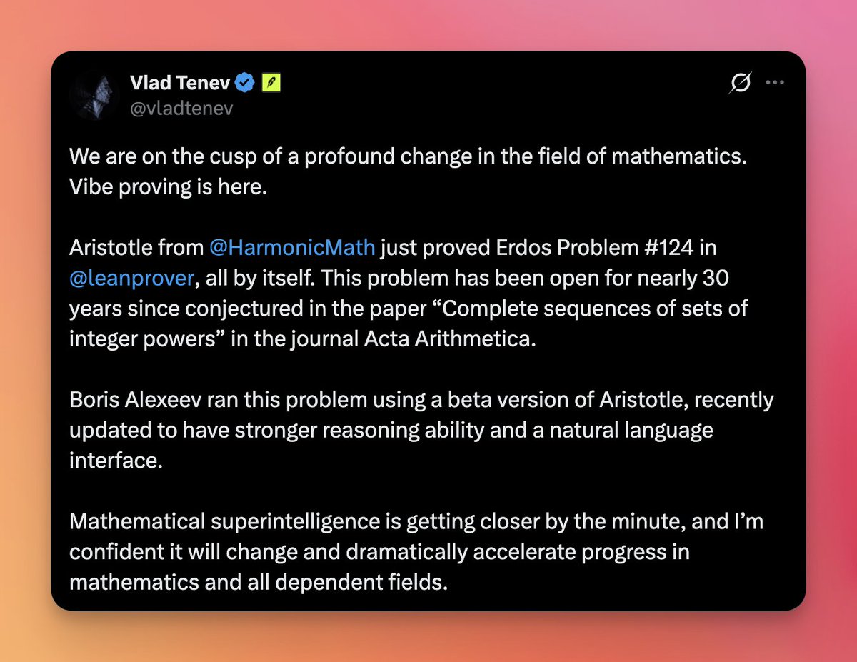 daniel_mac8's tweet image. AI&apos;s brightest minds converge on the next decade.

Mathematics is the first domino to fall...

Next comes:

1. Software dev
2. Physics
3. Biology
4. Medicine

Rather than a God-model that can do it all...

Superintelligent systems in specific domains.

ANSI - Artificial Narrow…