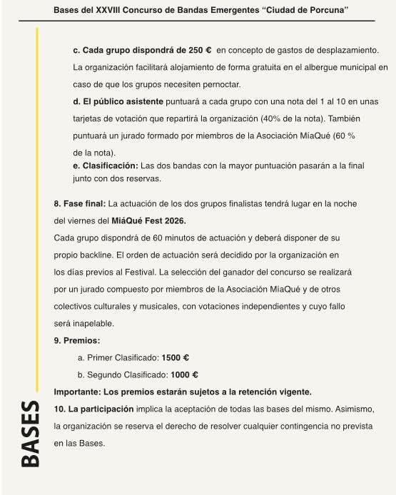 ajmiaque's tweet photo. 🎸 ¡LLEGAN LAS BASES DE LA XXVIII EDICIÓN DEL CONCURSO DE BANDAS CIUDAD DE PORCUNA! 🎸
✨ NOVEDADES DE LA EDICIÓN XXVIII
• Pasamos de 8 semifinalistas a 6.
• La final pasa de 3 finalistas a 2.
•Premios:
🥇 Primer clasificado: 1.500 €
🥈 Segundo clasificado: 1.000 €
#cbe2026 https://t.co/lrUOfI8oj2