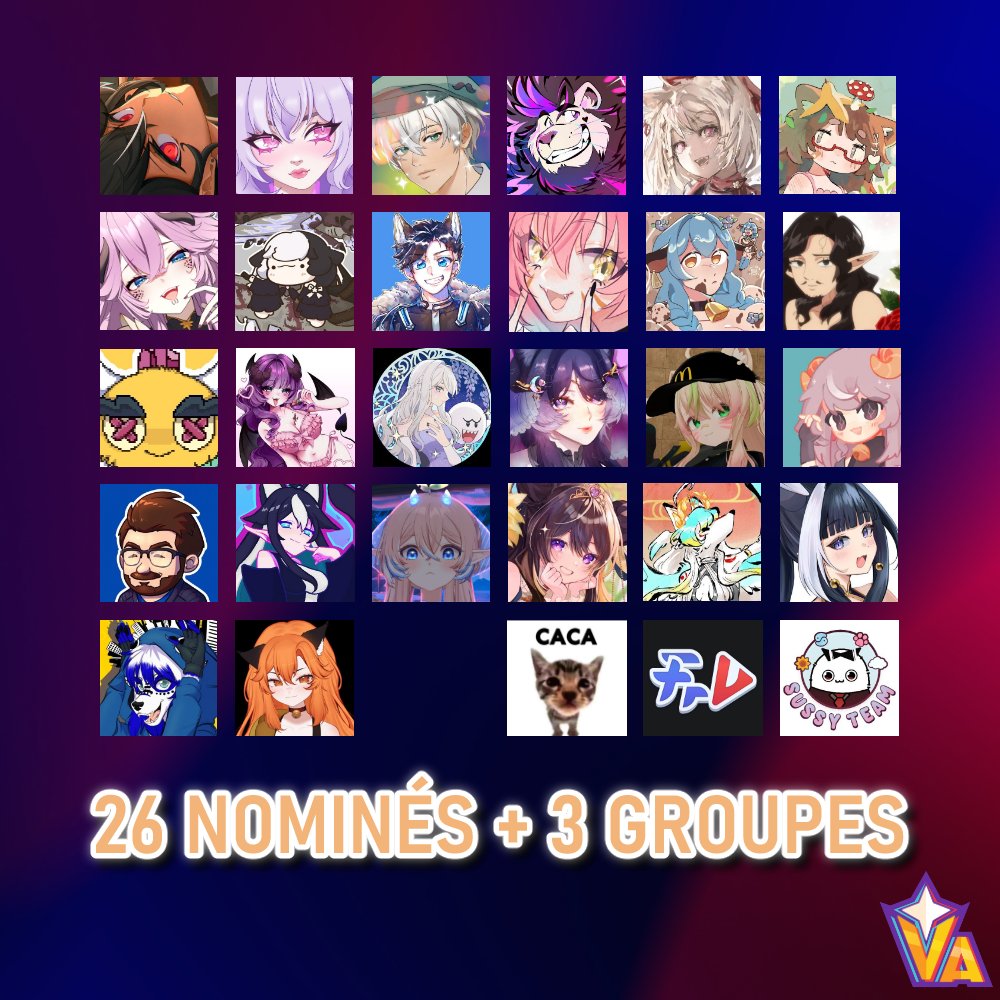 VtuberAwardsFR's tweet image. Félicitations aux 26 nominés et 3 groupes qui passent en phase 2 des VTuber Awards Francophone !! #vtafr

⬇️Votez pour eux sur le site officiel de l&apos;évènement ⬇️