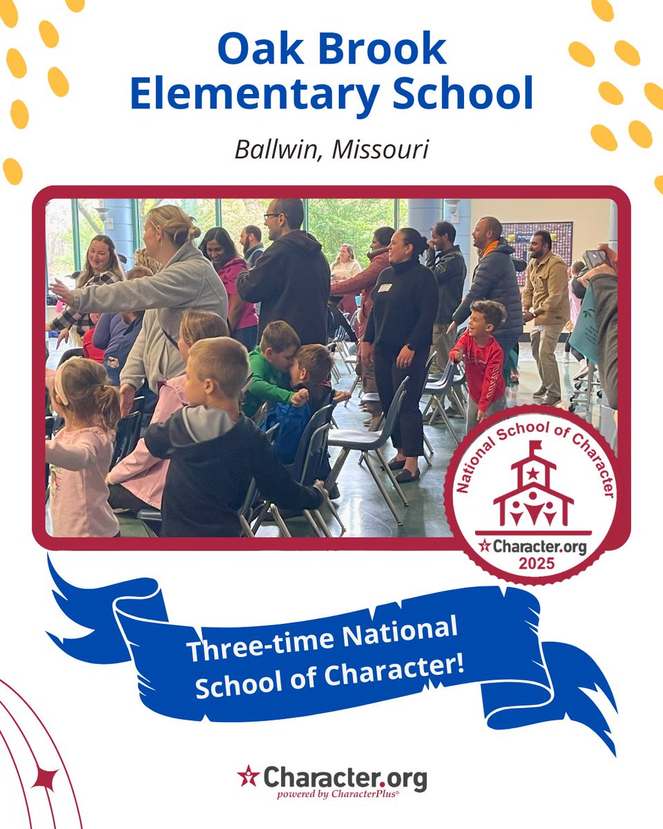 CharacterDotOrg's tweet image. 👏 We are grateful for 𝗢𝗮𝗸 𝗕𝗿𝗼𝗼𝗸 𝗘𝗹𝗲𝗺𝗲𝗻𝘁𝗮𝗿𝘆, a three-time National School of Character in Missouri for opening its doors to the educators who visited during the Showcase Week in St. Louis! ❤️ 💙 
#characterdevelopment #characterdotorg #CharacterPlus