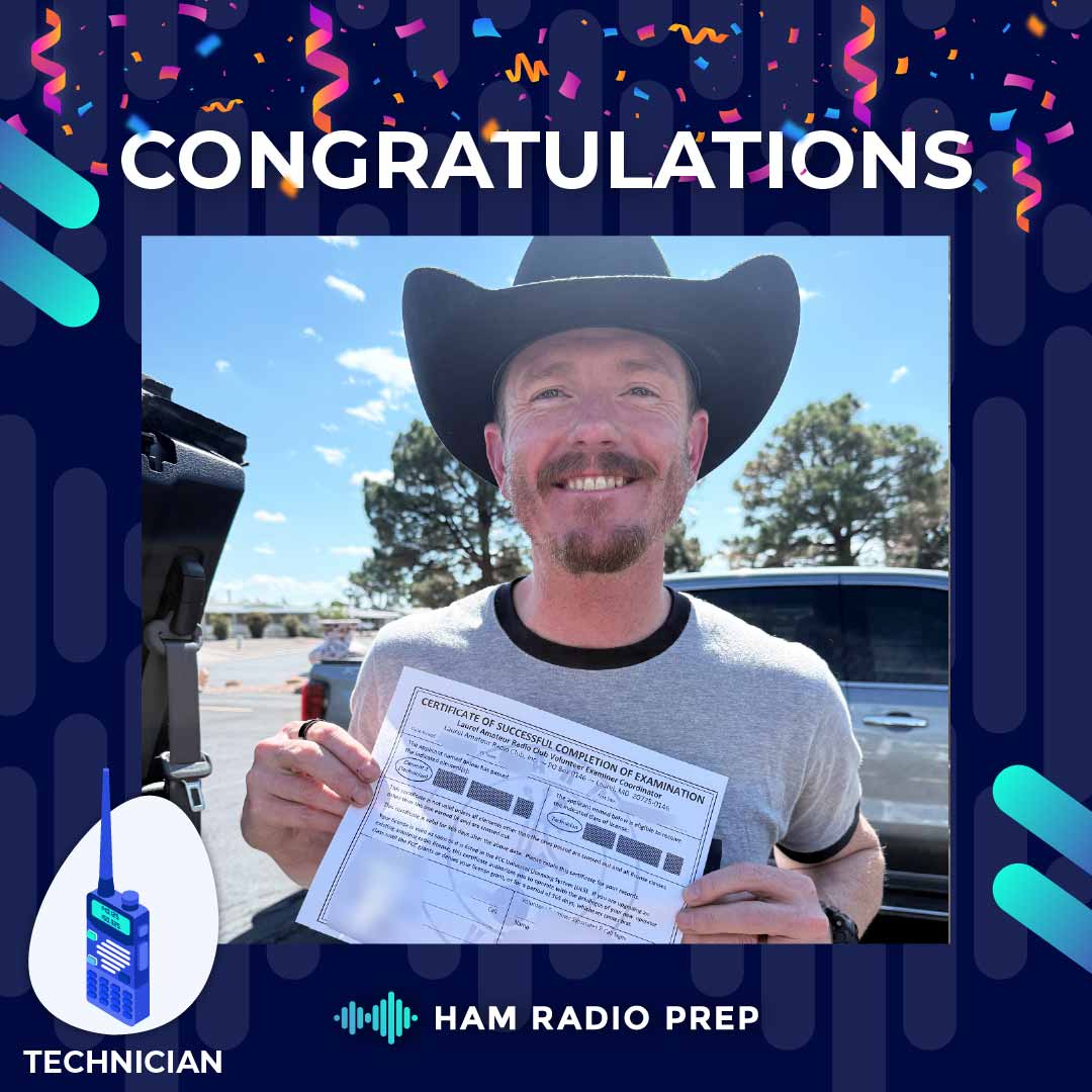 HamPrep's tweet image. 🚀 Huge congratulations to Brian from #NewMexico for earning his #FCC Technician Class #HamRadio license! 🎉📡

Brian got licensed for emergency communications, hobby enjoyment, public service, offroading, and off-the-grid communications — blending adventure, service, and…