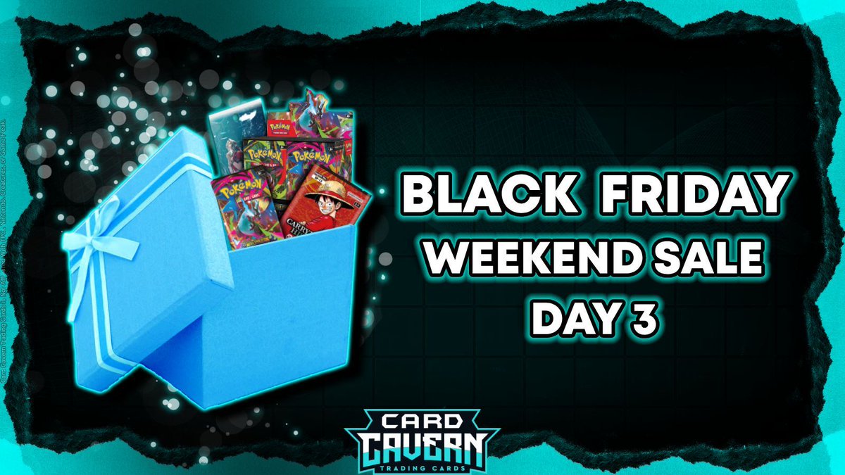 We're back again with Day 3 of our Black Friday weekend sale at: CardCavernTCGs.com 🛒🏷️💙

#Pokemon #PokemonTCG #PTCGL #PokemonTCGLive #OnePieceCardGame #OPCG #FinalFantasyTCG #FFTCG