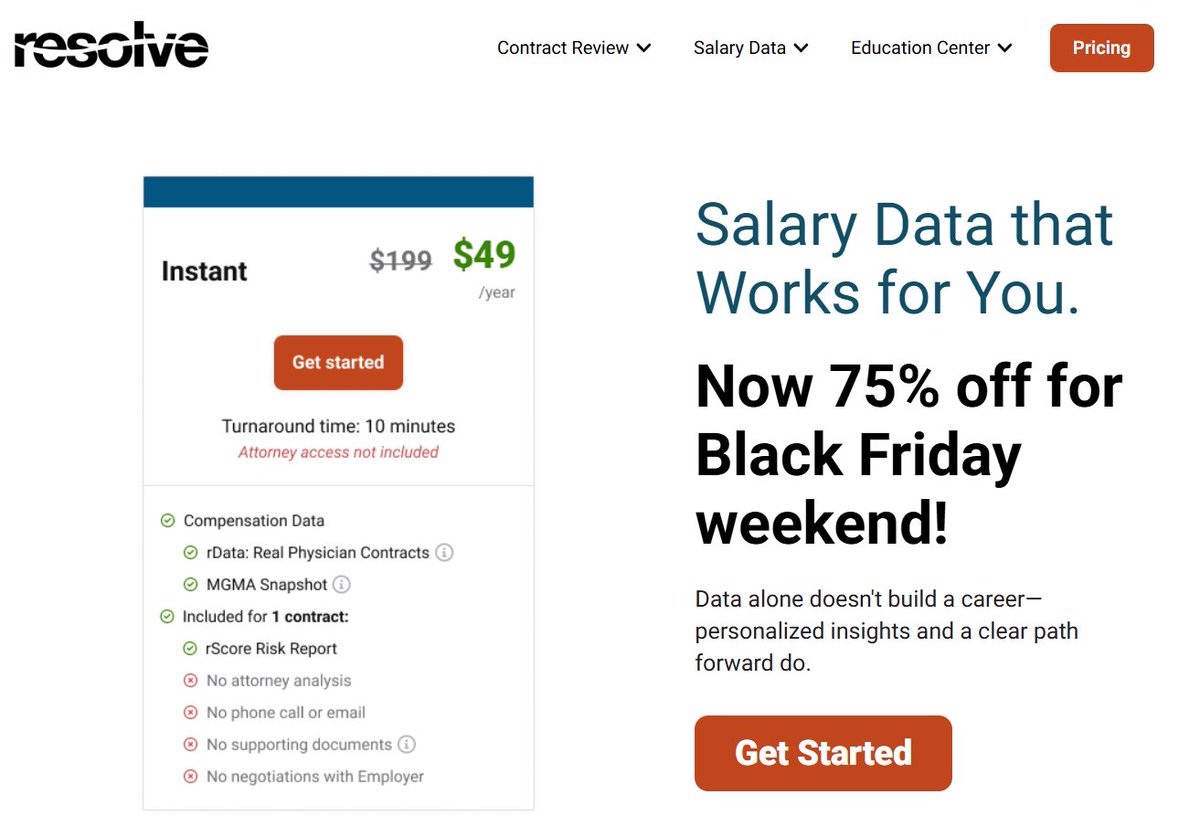 MedSocietyNYS's tweet image. Last chance to grab @ResolveAgents Instant Compensation package for just $49 (was $199)! Use code BLACKFRIDAY25. Get 12 months of valuable resources, including rData, AI Contract Review &amp;amp; more! Don’t miss out: go.resolve.com/contract-hub-b… #BlackFridayDeal