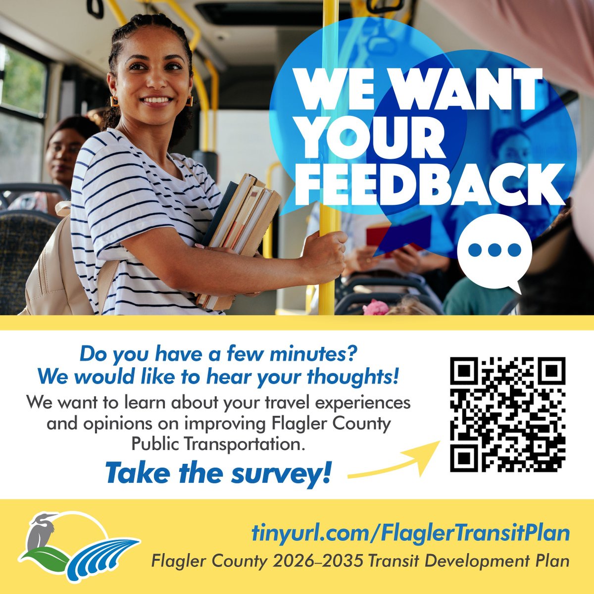Help shape the future of transportation in Flagler County! Complete a short survey and make your voice heard in shaping the future of public transportation here in Flagler County. Just 5 minutes is all it takes to make a difference. Visit tinyurl.com/FlaglerTransit… to get started!