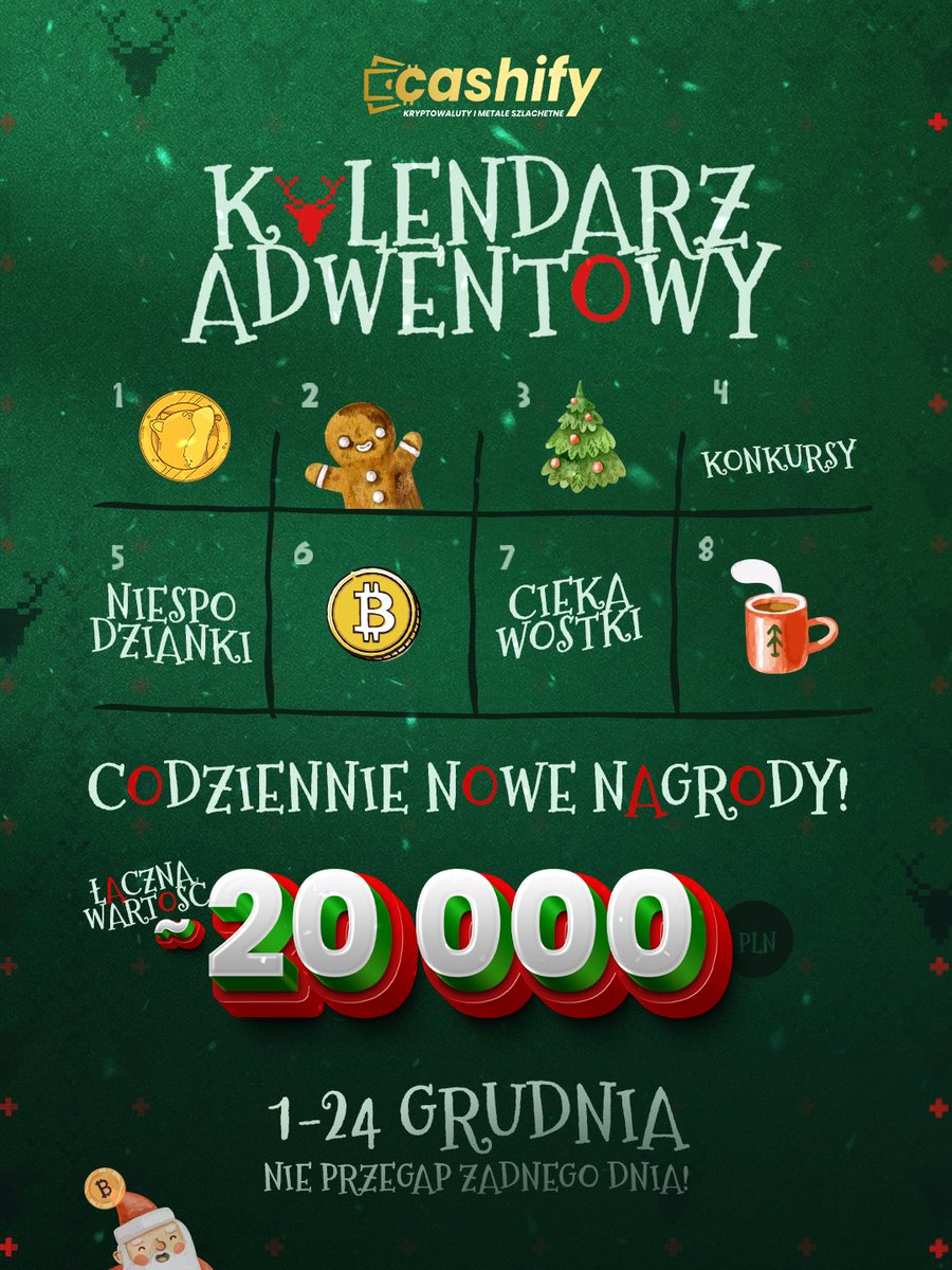 KALENDARZ ADWENTOWY CASHIFY! 🎄📅

Już jutro zaczyna się grudzień, a to oznacza, że rozpoczynamy odliczanie do świąt. Jednak to, co dla Ciebie przygotowaliśmy, to nie jest zwykłe odliczanie od 1 do 24.

➡️ Zaplanowaliśmy serię codziennych ciekawostek, konkursów i konkretnych