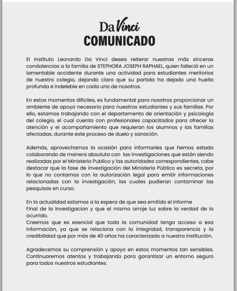¡Decepcionante!

Es aún más doloroso que, a 15 días de una tragedia tan devastadora como la muerte de una estudiante, el colegio se destape con un comunicado que luce más a ejercicio de relaciones públicas que a acto de sincera responsabilidad. Se refugian en una especie de