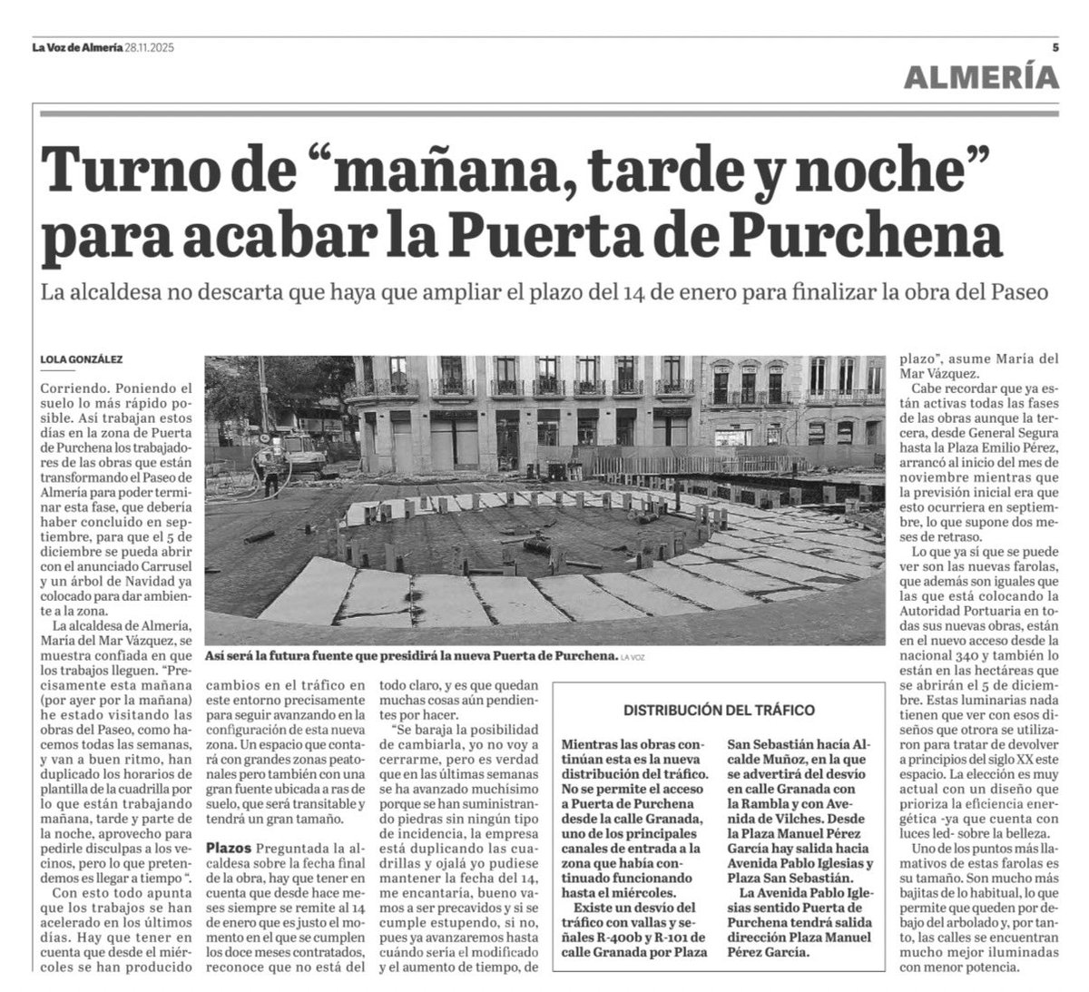 Turno de mañana, tarde y noche para que la alcaldesa pueda hacerse su post navideño de Instagram 📸 mientras comercios y vecinos sufren el desastre de las obras 🚧 

🤷🏻‍♂️ Ojalá se hubiera dado tanta prisa con el mercado de Los Ángeles o las instalaciones deportivas de Costacabana.