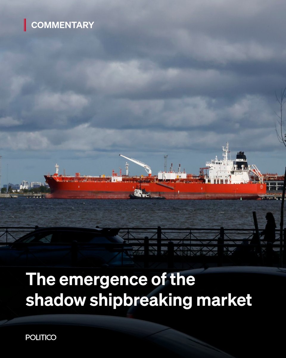 POLITICOEurope's tweet photo. COMMENTARY: Because they're usually past retirement age, ships in Russia's shadow fleet don't last long before they need to be scrapped.
 
This has opened a whole shadow trade that’s bound to cause serious harm to both humans and the environment.

🔗 https://t.co/bjwlxECV4Q https://t.co/YvQDhjeoMY
